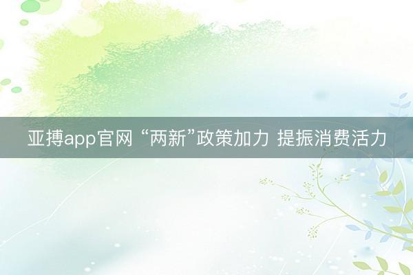 亚搏app官网 “两新”政策加力 提振消费活力