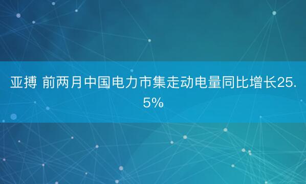 亚搏 前两月中国电力市集走动电量同比增长25.5%