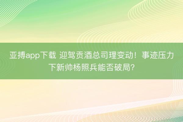 亚搏app下载 迎驾贡酒总司理变动！事迹压力下新帅杨照兵能否破局？