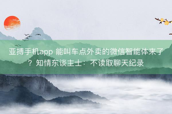 亚搏手机app 能叫车点外卖的微信智能体来了?知情东谈主士:不读取聊天纪录
