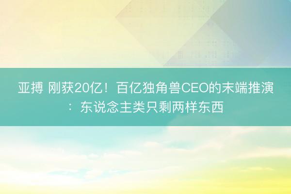 亚搏 刚获20亿!百亿独角兽CEO的末端推演:东说念主类只剩两样东西