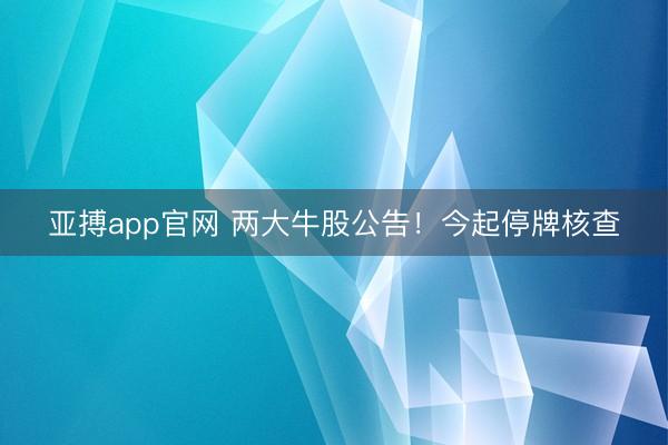 亚搏app官网 两大牛股公告！今起停牌核查