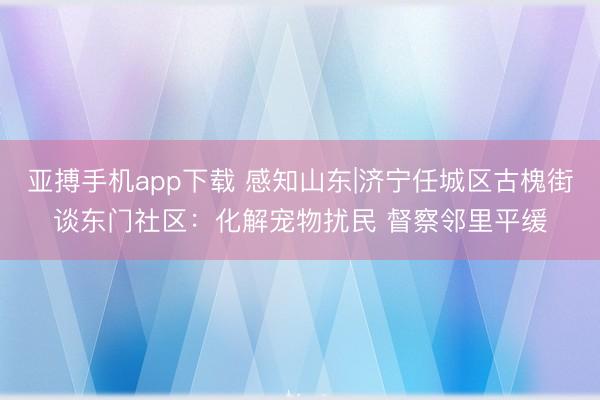 亚搏手机app下载 感知山东|济宁任城区古槐街谈东门社区：化解宠物扰民 督察邻里平缓