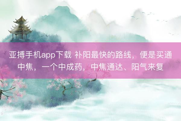 亚搏手机app下载 补阳最快的路线，便是买通中焦，一个中成药，中焦通达、阳气来复