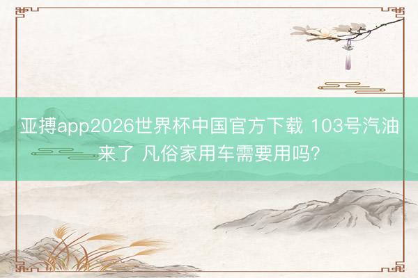 亚搏app2026世界杯中国官方下载 103号汽油来了 凡俗家用车需要用吗？