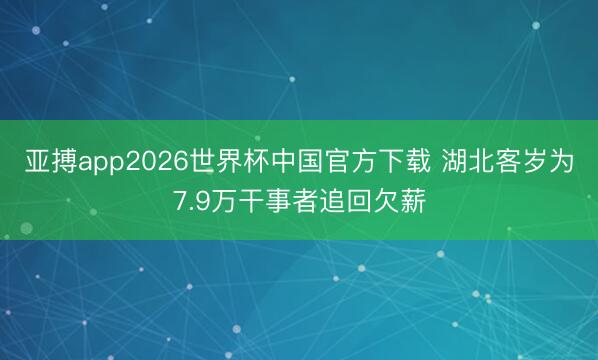 亚搏app2026世界杯中国官方下载 湖北客岁为7.9万干事者追回欠薪