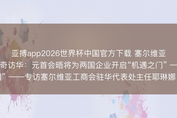 亚搏app2026世界杯中国官方下载 塞尔维亚工商界垂危期待武契奇访华：元首会晤将为两国企业开启“机遇之门” ——专访塞尔维亚工商会驻华代表处主任耶琳娜·斯特凡诺维奇